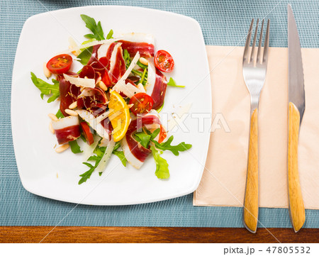 Top view of salad from duck ham 47805532