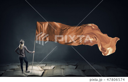 Student girl waving flag 47806574