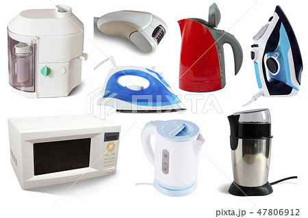 Assortment of household appliances isolated on white background 47806912