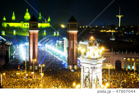 New Year night at Placa Espana in Barcelona 47807044