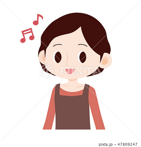 パーマのエプロン母 音符マーク 嬉しそうのイラスト素材