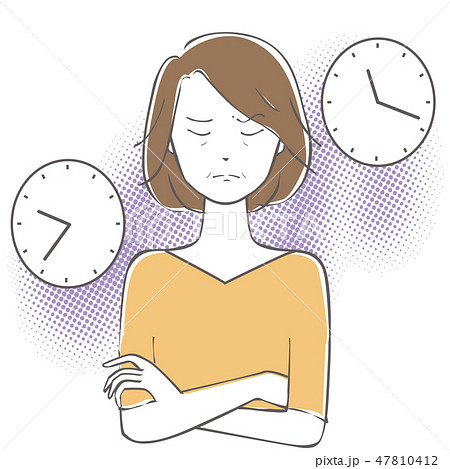 イライラしながら待ち続ける中年女性のイラスト素材
