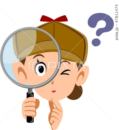 虫眼鏡を覗く探偵 顔 疑問のイラスト素材