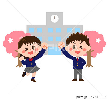 学校とブレザーの学生（春） 47813296