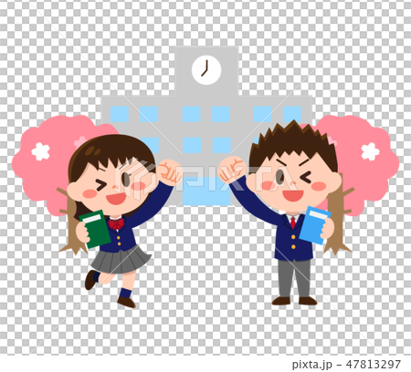 Students in schoolchool and schoolchool with school and books (spring) 47813297