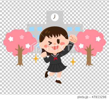 Sailor suit girls posing in front of school girls (spring) 47813298