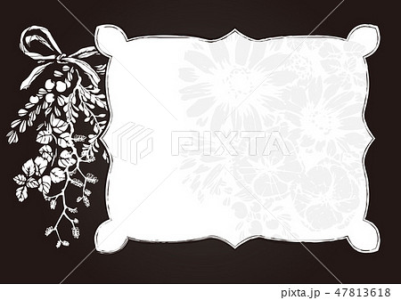 花と植物の枠 背景素材 フレーム 白黒のイラスト素材