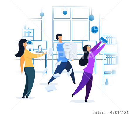 Work Rush, Office Chaos, Flat Vector Illustration Work Rush, Office Chaos, Flat Vector Illustration 47814181