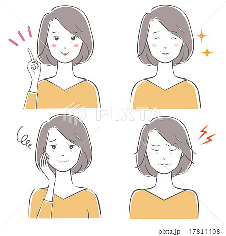 中年女性 喜怒哀楽 表情バリエーションのイラスト素材