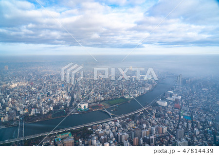 《東京都》霧に包まれた東京の朝 47814439