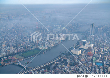 《東京都》霧に包まれた東京の朝 47814441