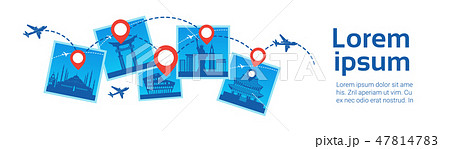 Korea Landmarks Travel Destanations Concept Plane Fly Over Famous Buildings Template Background 47814783