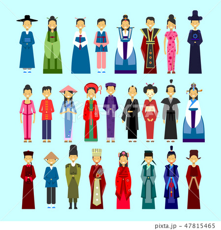 Set Of People In Traditional Asian Clothing,...のイラスト素材 