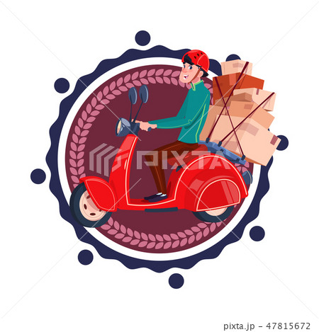 Man Deliver Boxes Riding Retro Scooter Delivery Service Icon Isolated Template Logo Man Deliver Boxes Riding Retro Scooter Delivery Service Icon Isolated Template Logo 47815672