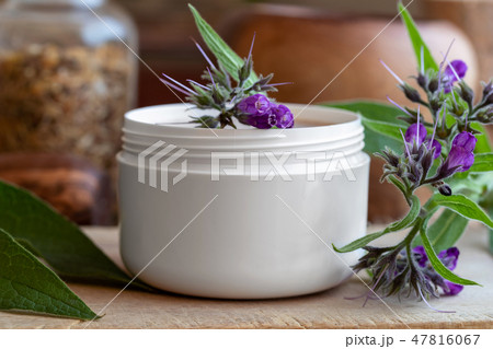 A jar of homemade comfrey root ointment 47816067