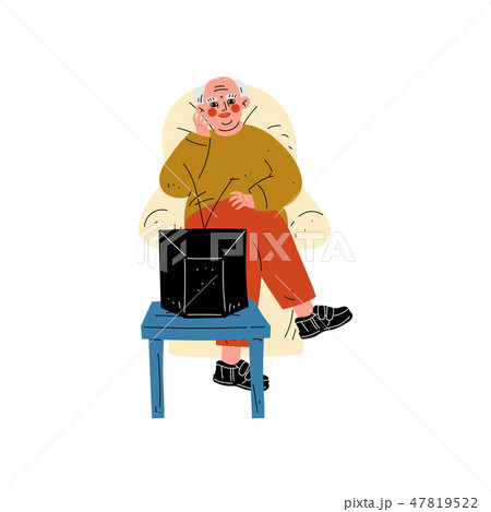 Senior Man Sitting on Armchair Watching TV, Elderly Man Daily Activity Vector Illustration Senior Man Sitting on Armchair Watching TV, Elderly Man Daily Activity Vector Illustration 47819522