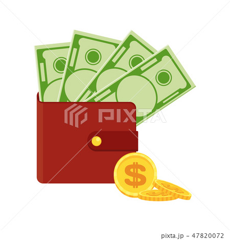 Purse with money. Flat vector cartoon money illustration. Purse with money. Flat vector cartoon money illustration. 47820072