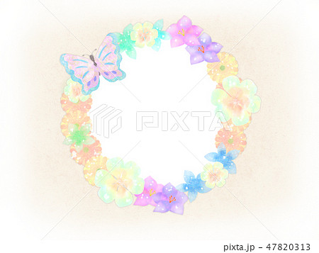 和の花と蝶々の華やかなフラワーフレームのイラスト素材