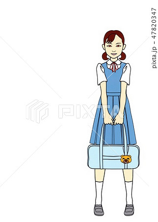 両手でバッグを持った女子高生 ａ カラー のイラスト素材