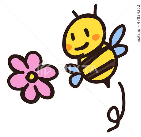 可愛い手描き風の蜜蜂と花のイラストのイラスト素材
