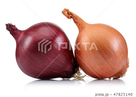 Yellow and red onion on white background 47825140