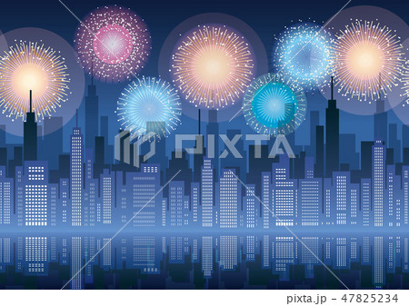 大都市と花火のシームレスな背景イラスト 大都市と花火のシームレスな背景イラスト 47825234