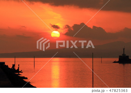 大牟田市 三池港 夕景、 大牟田市 三池港 夕景、 47825363