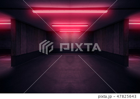 dark parking deck neon light, underground basement dark parking deck neon light, underground basement 47825643