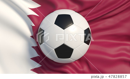 Soccer tournament. Soccer ball with a waving flag of Qatar in the background. Soccer tournament. Soccer ball with a waving flag of Qatar in the background. 47828857