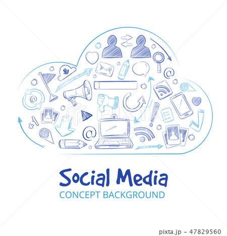 Hand drawn social media network doodle sketch vector concept background 47829560