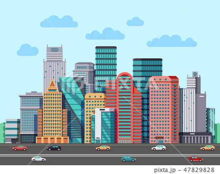 City buildings panorama. Urban architecture vector cityscape background City buildings panorama. Urban architecture vector cityscape background 47829828