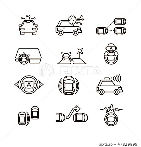Smart car and hands free driving automatic system vector line icons Smart car and hands free driving automatic system vector line icons 47829899