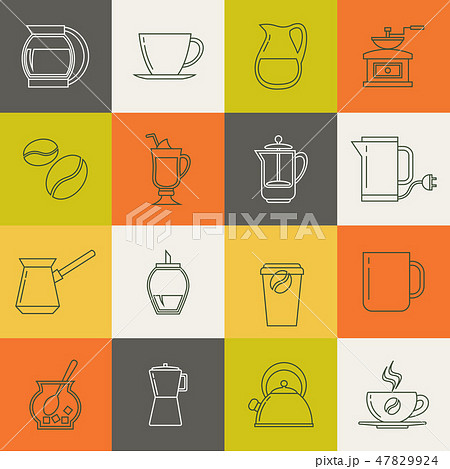 Multicolor coffee thin line vector icons set 47829924