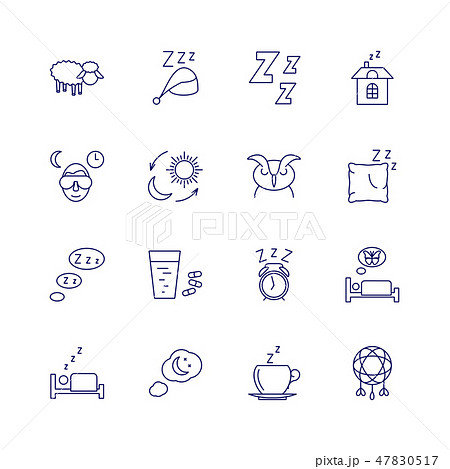 Sleeping icons isolated on white background. Relax and night rest vector signs 47830517