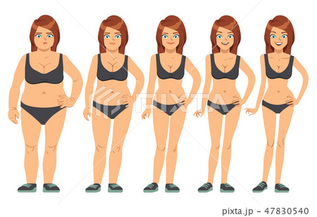 Girl, young woman before and after diet and fitness. Weight loss steps vector illustration 47830540