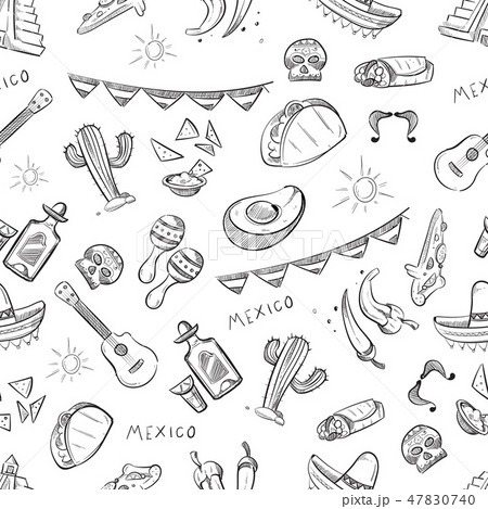 Traditional mexican food, mexico culture elements vector seamless pattern 47830740