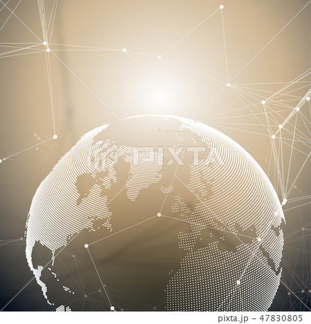 World globe on golden background with connecting lines and dots, polygonal linear texture. Global 47830805