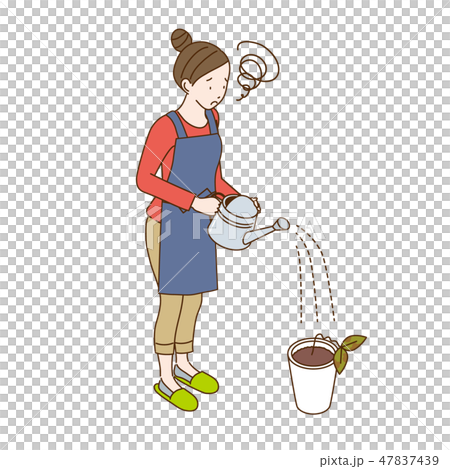 水やり　枯らす　女性　イラスト　アイソメトリック　ガーデニング　困る女性 47837439