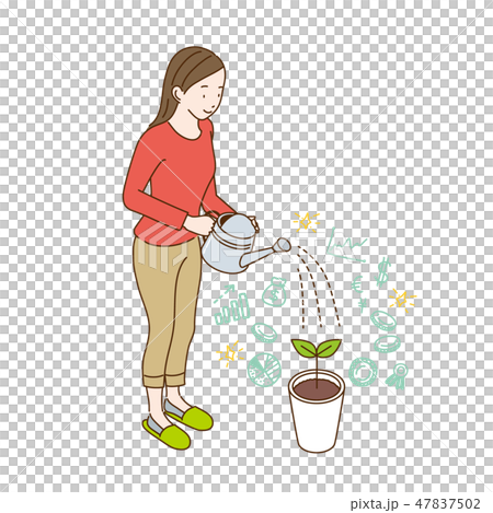 Woman doing watering Asset management image Illustration 47837502