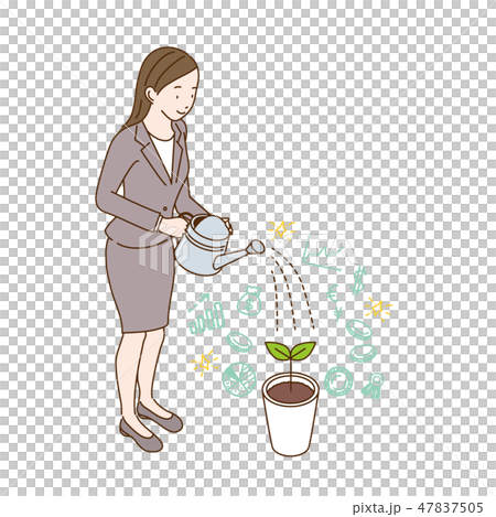 Woman doing watering Asset management image Illustration 47837505