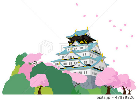日本のお城と桜のイラスト素材 4796