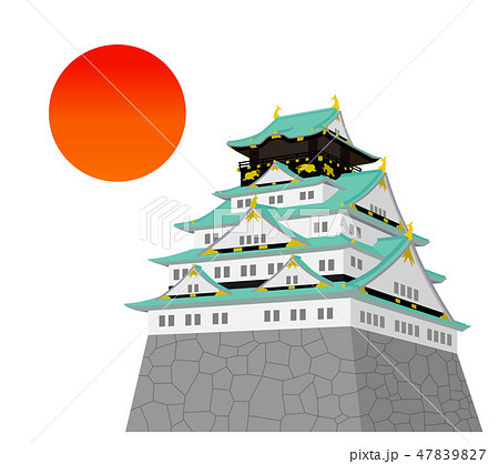 日本のお城と太陽のイラスト素材 4797