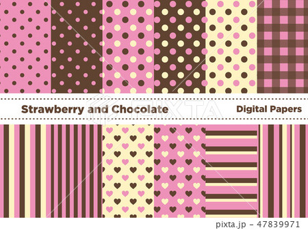 チョコとイチゴの色の壁紙セットのイラスト素材 47839971 Pixta