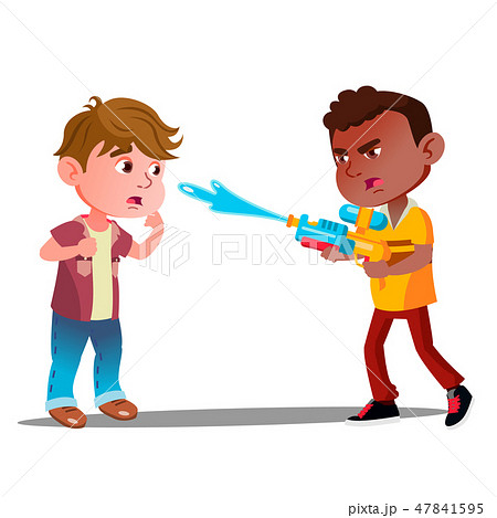 Angry Boy Shoots Water From Water Pistol In Face Of Little Boy Vector. Isolated Illustration Angry Boy Shoots Water From Water Pistol In Face Of Little Boy Vector. Isolated Illustration 47841595
