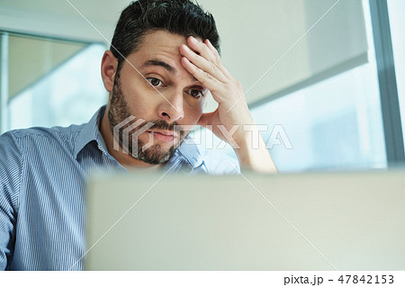 Worried Businessman Got Virus and Data Loss on Laptop Computer 47842153