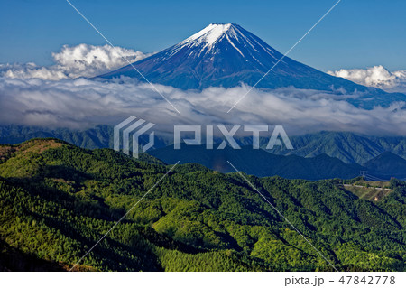 新緑の大菩薩峠・賽の河原付近から見る富士山 47842778
