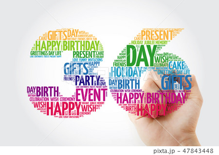 Happy 36th birthday word cloud with marker 47843448