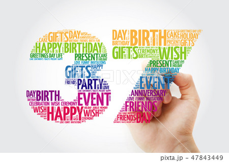 Happy 37th birthday word cloud with marker 47843449