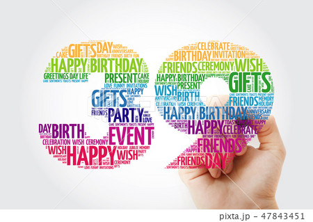 Happy 39th birthday word cloud with marker 47843451