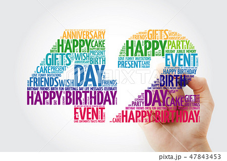 Happy 42nd birthday word cloud with marker 47843453